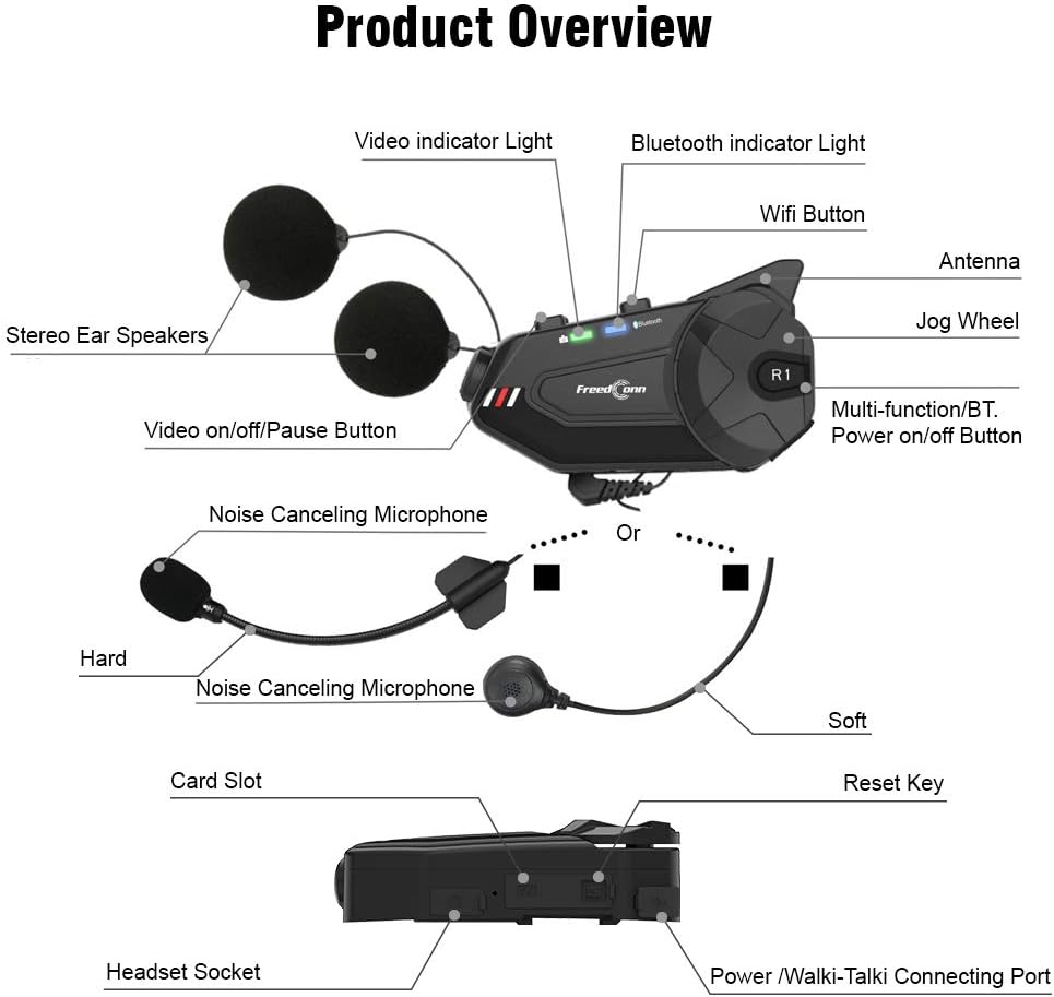 Freedconn R1 Plus 1000M Motorcycle Helmet Intercom And Camera Bluetooth Headset