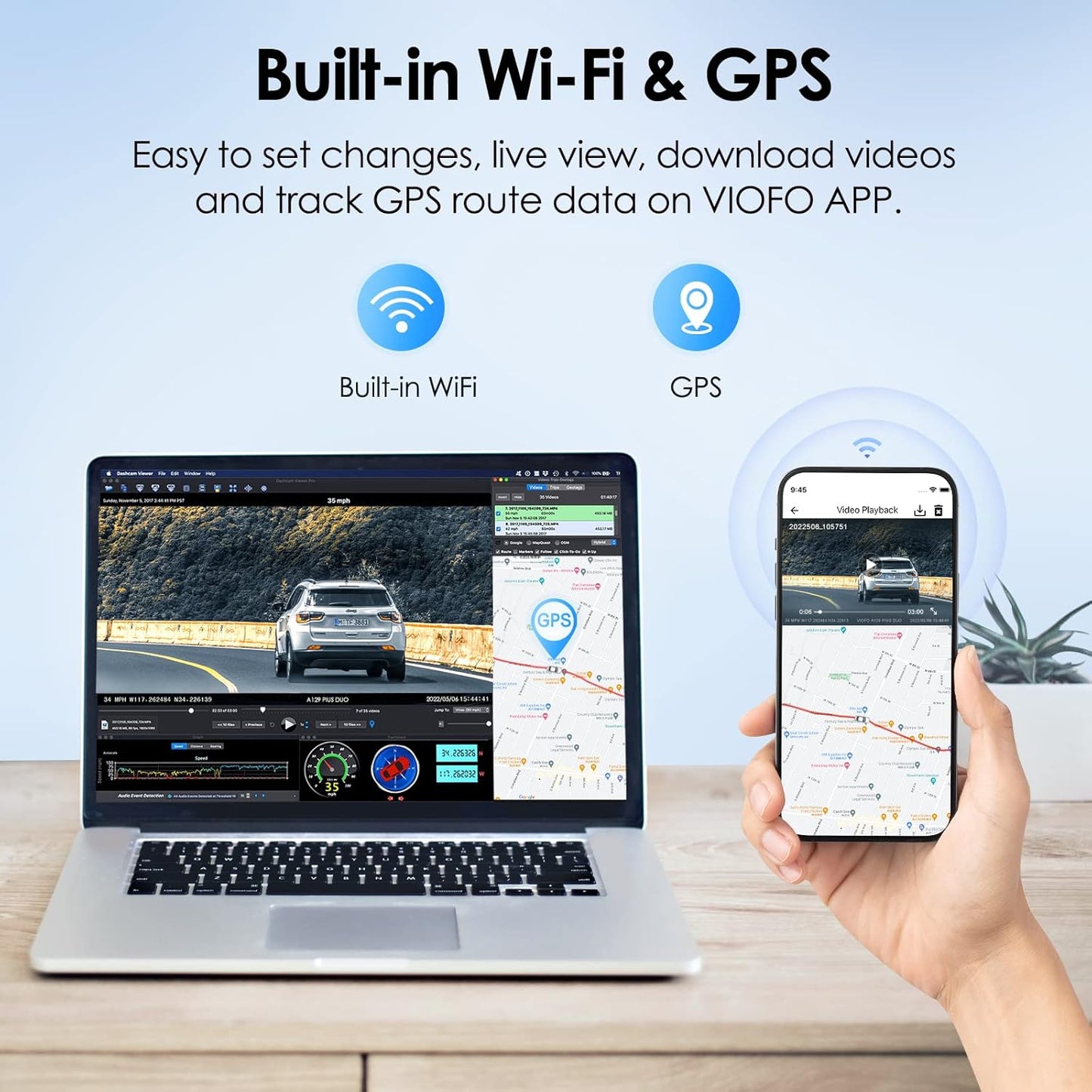Viofo A129 Plus Duo Front & Rear - 2K Quad HD Dual Channel Dash Camera - GPS - Night Vision - Compact - Wireless