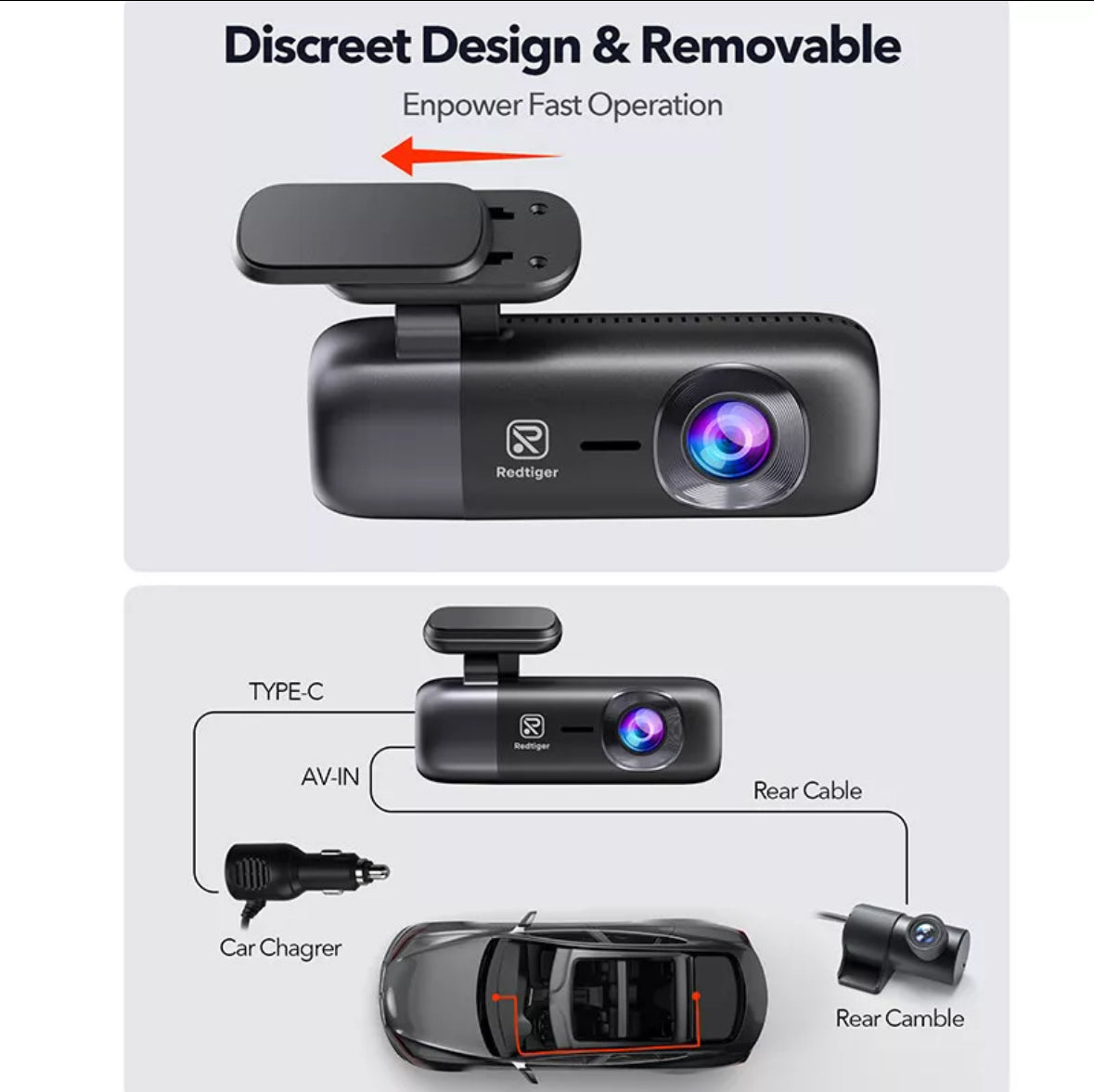 Redtiger F9 - Dash Cam 4K Front and Rear 1080P, 5.8GHz WiFi GPS Car Camera with 32GB Card, Dual Dash Camera for Cars, Loop Recording, Night Vision, Parking Mode, App Control, Support 256GB Max