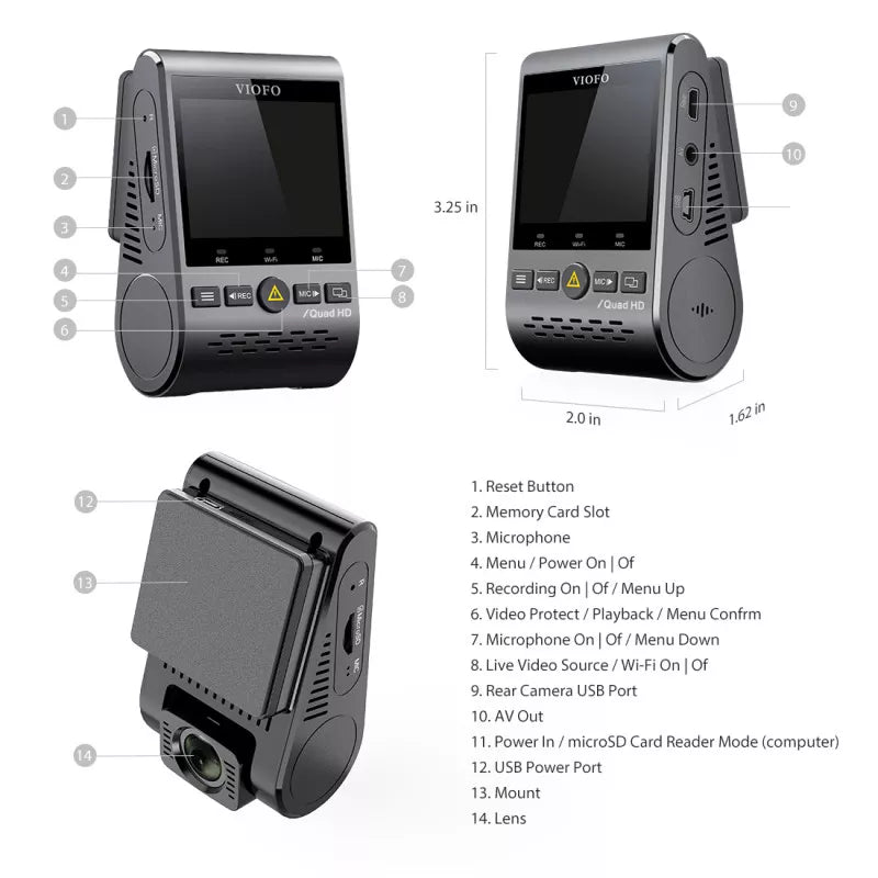 Viofo A129 Plus Duo Front & Rear - 2K Quad HD Dual Channel Dash Camera - GPS - Night Vision - Compact - Wireless