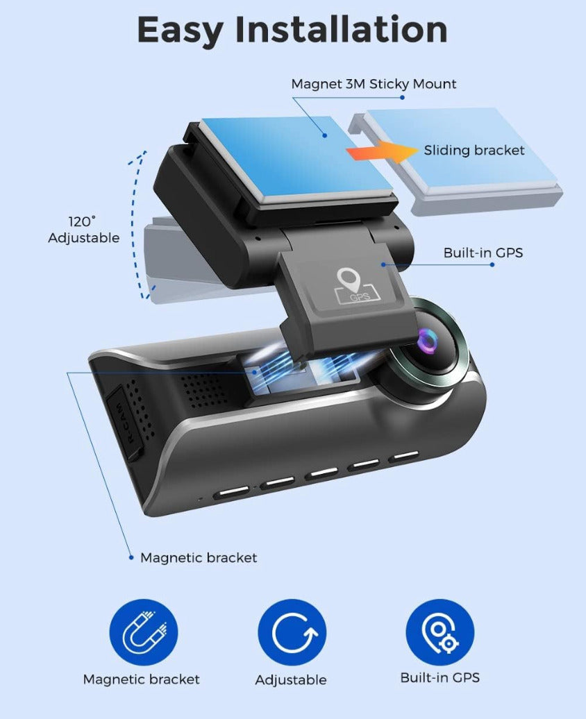 AZDOME M550 Pro 3 Channel Car Dash Cam, Front Inside Rear, 4K GPS WiFi