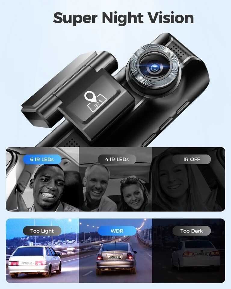 AZDOME M550 Pro 3 Channel Car Dash Cam, Front Inside Rear, 4K GPS WiFi