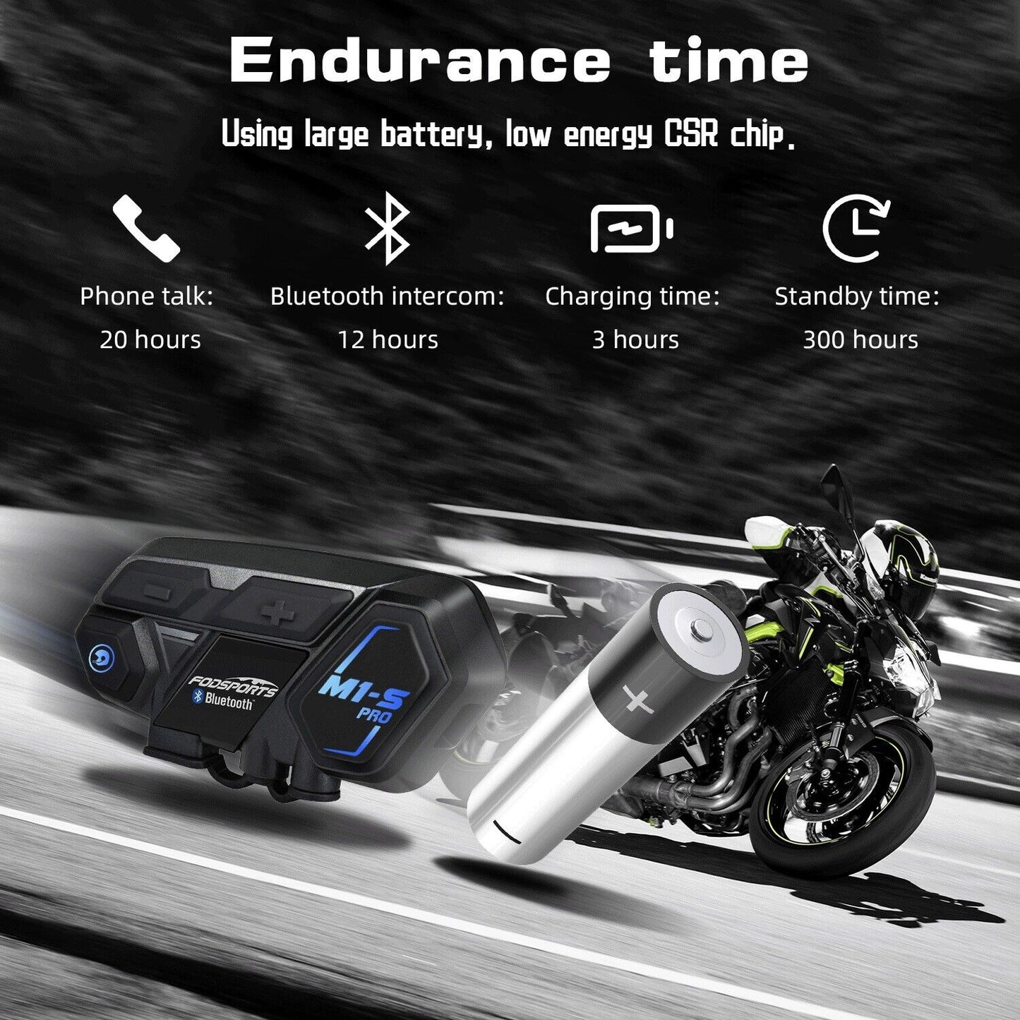 Fodsports M1-S Pro Motorcycle Intercom 8 Riders 2000m Helmet Headset Bluetooth 5