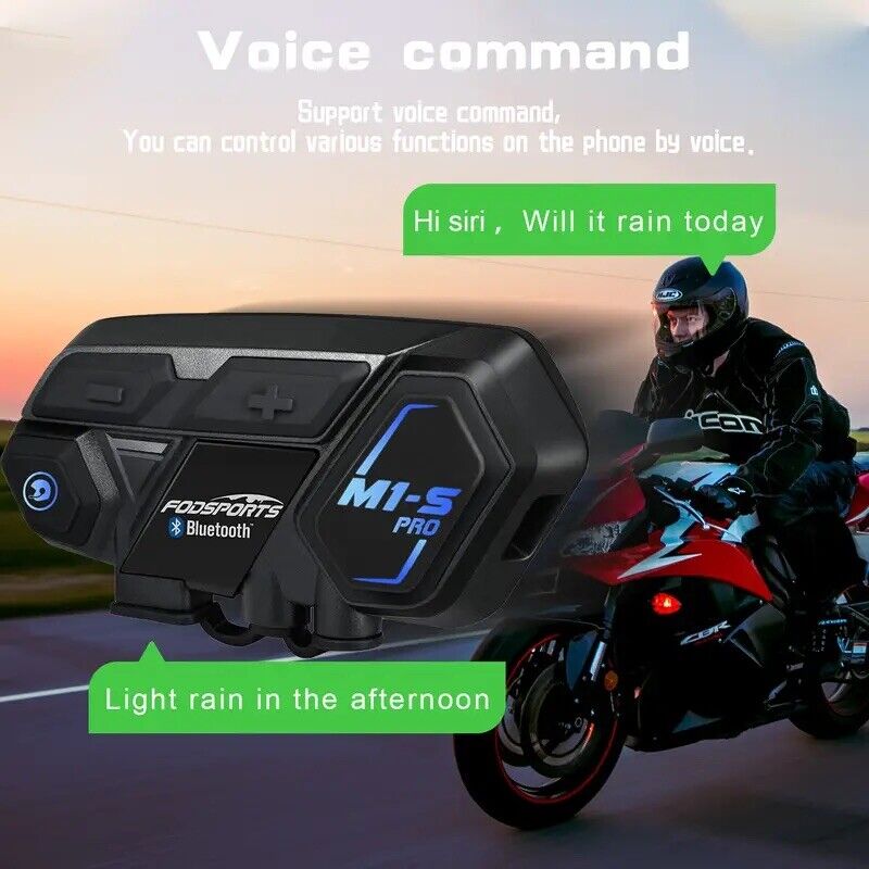 Fodsports M1-S Pro Motorcycle Intercom 8 Riders 2000m Helmet Headset Bluetooth 5