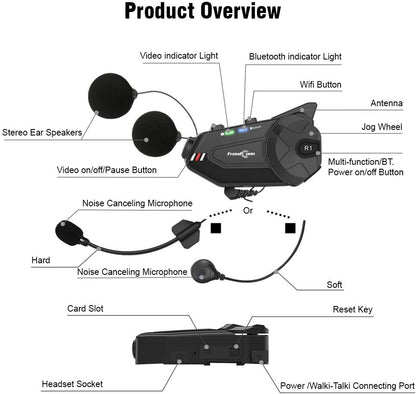 Freedconn R1 Plus 1000M Motorcycle Helmet Intercom And Camera Bluetooth Headset