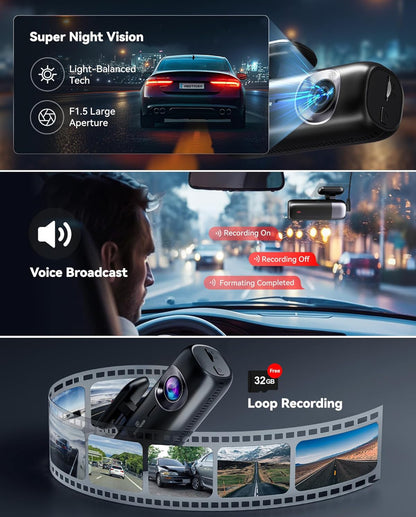 Redtiger F9 - Dash Cam 4K Front and Rear 1080P, 5.8GHz WiFi GPS Car Camera with 32GB Card, Dual Dash Camera for Cars, Loop Recording, Night Vision, Parking Mode, App Control, Support 256GB Max